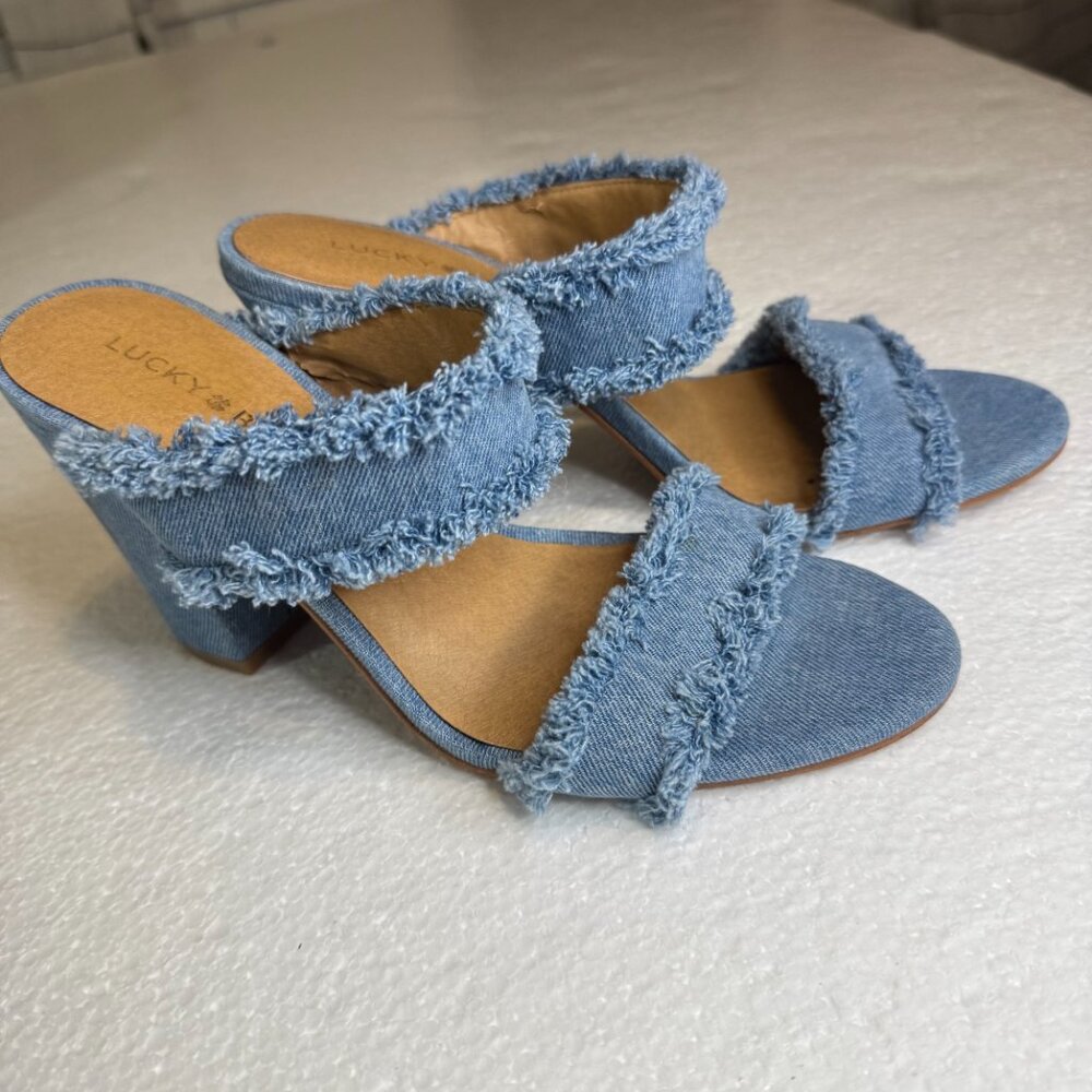 Lucky Brand Mkennah Denim Heel 7.5 Blue Block Heel - Picture 2 of 8